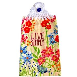 Hand Crafted Colorful Floral Hanging Hand Towel Crochet Top Live Simply Logo